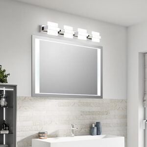 Luminaires salle de bain lampe murale LED en acier inoxydable installé au dessus d'un miroir de salle de bain